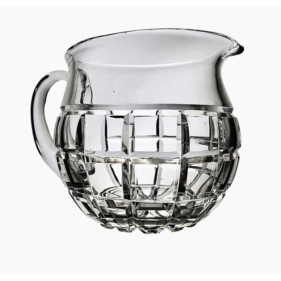 Vintage Molded Clear Glass Pitcher Geometric Pattern Jug Applied Handle - Picture 5 of 11